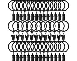 40 stuks zwarte gordijnringen met clips - Geschikt voor gordijnroedes tot 2,54 cm (1 inch) - Binnendiameter 3,2 cm (1,26 inch) - Stevige gordijnbevestiging voor alle stoffen