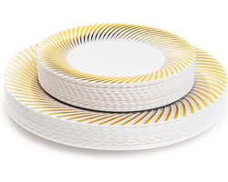 40 Witte Plastic Borden met Gouden Rand voor Bruiloften, Verjaardagen, Doopfeesten, Kerstmis en Feesten (2 Maten: 20 x 26 cm, 20 x 18 cm) - Stevig en Herbruikbaar