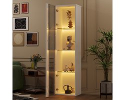 40 x 29 x 170 cm - Multifunctionele vitrine - Glazen scheidingswand - LED-verlichting - Afstandsbediening/APP-bediening - Acrylplaat - Wit