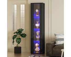 40 x 29 x 170 cm - Multifunctionele vitrine - glazen scheidingswand - LED-verlichting - afstandsbediening/APP-bediening - acrylplaat - zwart