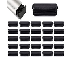 40 x 30 mm - Rechthoekige buisflappen Zwarte - vierkante buis eindkap - rechthoekige metalen buisdoppen - buispaal eindkap - kunststof pluggen - vierkante buis plug - buis eindkappen - loden inzetstuk - voor buisstoelen en meubels - 25 stuks