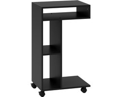 40 x 30 x 69 cm, Zwart – C-vormige Bijzettafel met 4 Wielen, 3 Opbergvakken, Rollende Servierwagen van Hout, Multifunctionele Side Table voor Woonkamer, Slaapkamer of Kantoor, Mobiel en Ruimtebesparend