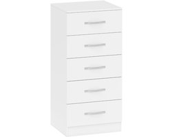40 x 35 x 85 cm Witte Ladekast, Kommode met 5 Laden, Smalle Opbergkast voor Kleding en Accessoires, Ladeblok voor Slaapkamer, Woonkamer en Hal, Moderne Kast met Veel Opbergruimte, Schuifladenkast met Stabiele Constructie en Elegant Design