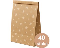 40 x Papieren uitdeelzakjes voor traktatie, verjaardag, kantoor en bruiloft – wit sterrenpatroon – 17 x 9,5 x 5,5 cm