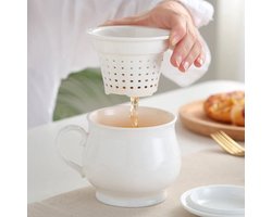 400 ml theekopje van porselein - Met theezeef en plat deksel - Porseleinen linnen