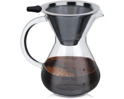 400ml Glazen Pour Over Koffiezetapparaat met Roestvrijstalen Filter - Handmatige Koffiemaker, Zuiger Koffiepotten