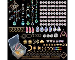 400pcs Sun Catchers Crystal Beads voor Vensters - DIY Prism Licht Vanger Hangende Regenboog Pendants Creatieve Set voor Binnen Buiten Tuin Thuis Kantoor (Goud)