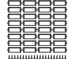 40pcs Zwarte Metalen Labelhouders - 83×32mm - Kantoor Bestandsnaam Kaart Label - Kast Plank Lade Labelhouder Frames met Schroeven voor Bibliotheek Kantoor Notebooks