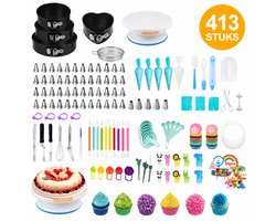 413-delige Taart Decoratie Set - Complete Bakset met Draaitafel - Taart Bak- en Glazuurset - Spuitzakken en Cake Decorating Tools