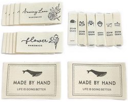 42 pieces handmade labels voor naaiwerk - handgemaakte labels - textiel labels - handgemaakte stof labels - beige