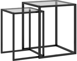 42 x 42 x 51 cm & 33 x 33 x 45,5 cm – 2-delige set stapelbare bijzet- en nachttafels, modern zwart, met metalen poten en gehard glas, multifunctioneel voor woonkamer, compact op te bergen, elegant en stijlvol, ideaal voor koffie, thee of decoratie