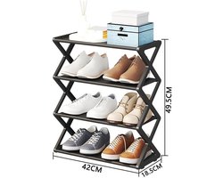 42*18,5*49,5 cm Schoenorganizer met 4 lagen, vrijstaand schoenrek, schoenopbergrek voor de hal met stalen buizen en vast X-vormig frame, schoenrek voor thuis, woonkamer.