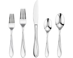 45-Delige Roestvrijstalen Bestekset, Voedselveilig Bestek, Vaatwasmachinebestendig Servies voor 8 Personen, Inclusief Mes, Vork En Lepel