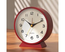 4,5-Inch (Ongeveer 11,4 Cm) Batterij-Aangedreven Retro Analoge Wekker, Kleine Stille Nachtkastje Klok, Met Verlichting Functie, Geen Tikkende Eettafel Decoratie Woonkamer, Slaapkamer, Bed, Plank (Rood)