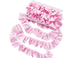 4,5 m 3D-satijnen ruches, geplooide rand in roze, 1,96 m