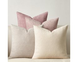 45 x 45 cm Roze Set van 4 Kussenslopen Chenille Overtrek Bank Sierkussen Rotan Design - Woonkamer Slaapkamer Balkon