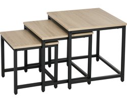 45 x 45 x 44 cm, 40 x 40 x 39,5 cm, 34 x 34 x 34,5 cm – 3-Delige Set Salontafels, Bijzettafels Met Stalen Frame En Houtlook, Modern Voor Woonkamer & Sofahoek, Multifunctioneel En Stapelbaar, Stabiel En Duurzaam, Max. Belastbaar 60 kg Per Tafel