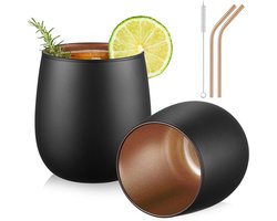 450 x 2 enkellaagse drinkglazen, zwart, mat, waterglazen met roségoud, knipperende binnenwand, borosilicaat, ginglazen, latte, macchiato, theeglazen, whiskyglazen, wijnglazen