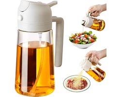 450ml Olie Sprayfles - Olie- & Azijnstellen - Glas - Olijfolie Sprayer - olie sprayer - Keukengereedschap - BBQ Accesoires - Oliespuit - Glazen oliespray voor airfryers en salades - Herbruikbaar en vaatwasserbestendig - wit