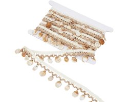 4,57 m 38 mm witte schelpfranjesboord zomer vlechtkant boho kwastboord hars schelprand etnisch linnen lint voor het naaien van stoffen gordijnen thuis en stranddecoratie kunstha
