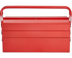 45.72cm metalen gereedschapskist, draagbare opvouwbare kist met 3 niveaus en 5 compartimenten, gepoedercoat staal, met handvat en slotgat, voor huishouden en werkplaats, rood