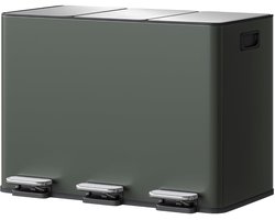 45L (3 x 15L) RVS pedaalemmer met 3 vakken - Soft-Close deksel, uitneembare binnenemmers, afvalscheidingssysteem voor keuken, groen
