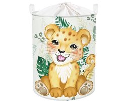 45L Leuke Gele Luipaard Groene Bladeren Baby Wasmand Safari Dieren Rond Speelgoed Kleding Opbergmand voor Kinderkamer, 36 x 45 cm