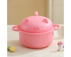 45oz Ramen Kom Set – Leuke Varken Design Roze – Tarwehalm Microwave Kom met Zeefdeksel, Handvat, Lepel, Eetstokken & Vork – Cadeau voor Huis, Studentenkamer, Kantoor