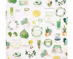 46 Stickers Green - D2400 - Groene Teksten, Planten, Drinken, Eten En Allerlei - Stickerdoosje - Voor Scrapbook Of Bullet Journal - Agenda Stickers - Decoratie Stickers
