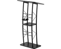 47-inch metalen podiumstandaard met gebogen ontwerp, ruim leesoppervlak, open opbergruimte, boekensteun en bekerhouder voor evenementen, presentaties en ceremonies