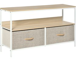 47-inch tv-meubel met neerklapbare stoffen lades en een plank van metaal en MDF - 98 x 29 x 56 cm - houtkleur