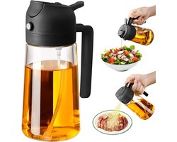 470ml oliesprayfles - Keukengereedschap - Glazen oliespray voor airfryers en salades - Herbruikbaar en vaatwasserbestendig - Zwart