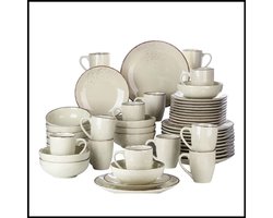 48-delige Keramische Serviesset - Dinerbord, Dessertbord, Kom 800ml, Mok - Beige Stoneware - 12 persoons - Serviessets - Servies