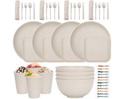 48-delige onbreekbare serviesset voor 4 personen - Plastic picknickdinersets - Lichtgewicht borden, kommen, kopjes, bestek