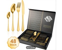 48-delige roestvrijstalen bestekset, met elegante servies, inclusief steakmesjes, vorken en lepels, perfect voor thuismaaltijden en restaurants, vaatwasserbestendig, ideaal als cadeau voor de feestdagen.