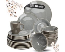 48-delige stijlvol grijze serviesset voor 12 personen - kras-, magnetron- en vaatwasmachinebestendig aardewerk tafelservies