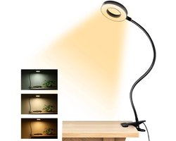 48-LED-leeslamp Met Klem | USB-voeding, Drie Kleurtemperaturen × Tien Helderheidsniveaus, Oogvriendelijk En Flikkervrij, 360° Draaibare Zwanenhals, Geheugenfunctie Voor Helderheidsinstelling, Geschikt Voor Lezen/werken/videoconferenties