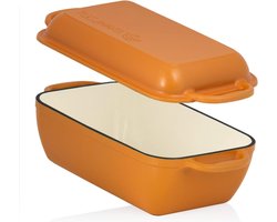 48 liter geëmailleerde gietijzeren braadpan met deksel- Sunny Orange- Geschikt voor oven en inductie- Eendenbraadpan- Groot