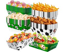 48 Stuks Snackborden - Snackdienblad - Voetbal Print - Verjaardag Voetbal Thema - Papieren Dienbladen - Herbruikbaar - Chipsbakjes Snackbakjes - Serveerschaal Voor Een Voetbalverjaardagsfeestje - Geschikt Voor Wk-Decoraties En Verjaardagsfeestjes