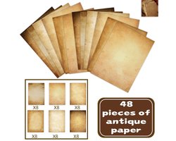 48 stuks - Vintage briefpapier - Dubbelzijdig printpapier - Schrijfpapier in perkamentstijl - Papier in nostalgische stijl - Decoratief scrapbookpapier - Briefpapier van 28,5 x 21 cm - Geschikt om op te schrijven, te printen en te knutselen