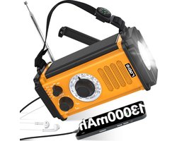 48100mWh/13000mAh Noodradio, Draagbare AM/FM Radio,5-Weg Aangedreven Zonne-Slinger Opwindradio,USB-Telefoonoplader,Zaklamp/Leeslamp, Koptelefoonaansluiting,SOS,Kompas voor Overleving op Orkaankamperen