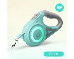 4.88 meter Uitschuifbare Hondenriem met LED Zaklamp – Groen – 360° Draaibaar – Handsfree Riem met Eén-Knop Rem & Vergrendeling – Verlichte RGB Ring – Voor Honden tot 35kg – Comfortabele Grip