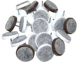48x Antikrasviltjes met pin spijker vilt meubels 24mm bruin wit stoelpoten vloerbeschermer