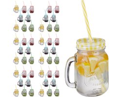 48x drinkglas met deksel & rietje, weckpot, 4 kleuren, mason jar