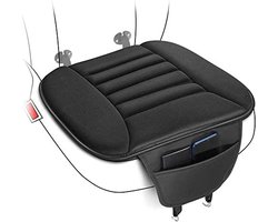 49×46 cm - Zwart - Autostoel Kussen met opbergzak - Stoelbeschermer voor auto-interieur/kantoorstoel/thuis - Met comfortabel traagschuim en antislip rubberen onderkant