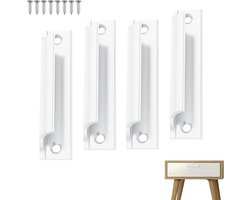 4er Set Aluminium Deurhendels (Wit) - Balkon Deurhendel - Meubel Hendels - Zijkast Hendels - Keuken Kast Hendels - Lade Hendels - Schuifdeur Hendel - Raam Hendel