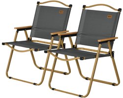 4goodz 2x Campingstoelen laag model - Leuningen - Donkergrijs/Bruin