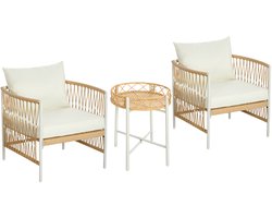 4goodz 3-delige Bistroset PE-rattan - Bruin/Crème