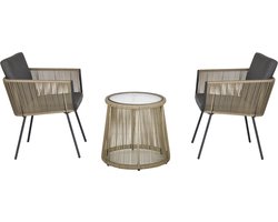 4goodz 3-delige loungeset Rotan - 2 stoelen en tafel met kussens - grijs