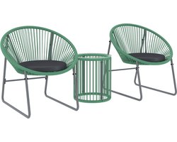 4goodz 3-delige Tuinmeubelset Bistroset Kunststof-Rattan met Glazen Tafelblad - Groen